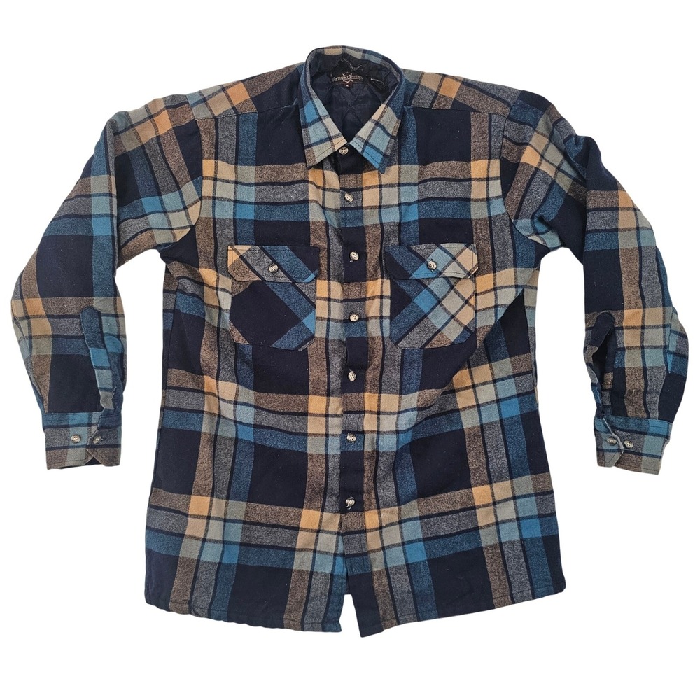 Northwest Territory Mens Large Quilted Flannel Shirt Jacket Blue Plaid Vintage‎